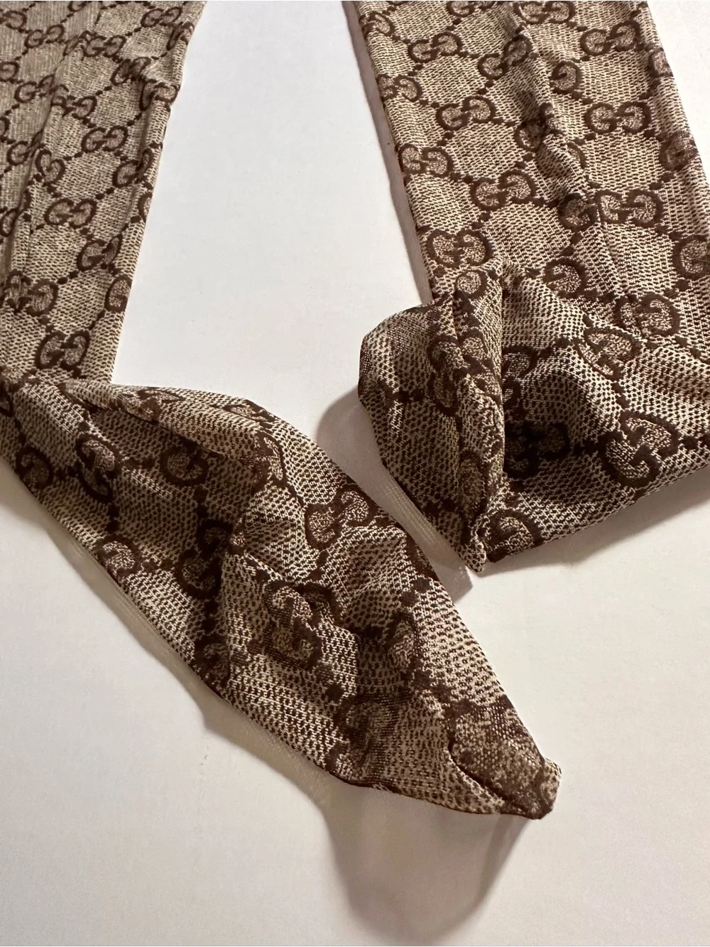 Gucci Brown GG Pattern Logo Print Tights hoisery NEW size small